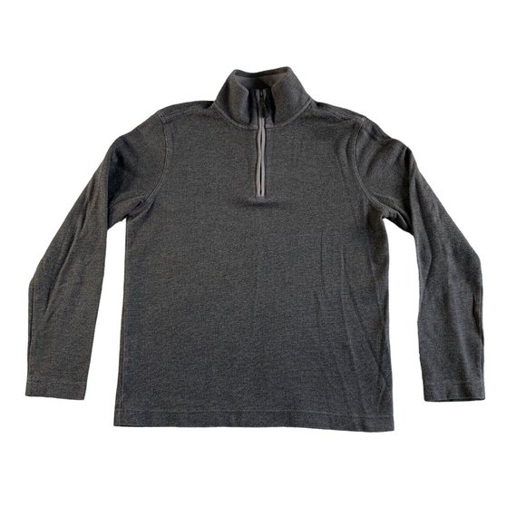 Banana Republic Sweater Mens Medium Gray Birdseye 1 Waffle Knit Pullover 1/4 Zip - Picture 1 of 12